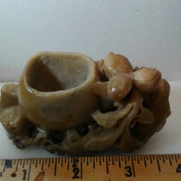 VINTAGE BRUSH POT ORIENTAL SOAPSTONE SCULPTURE - Picture 2 of 7